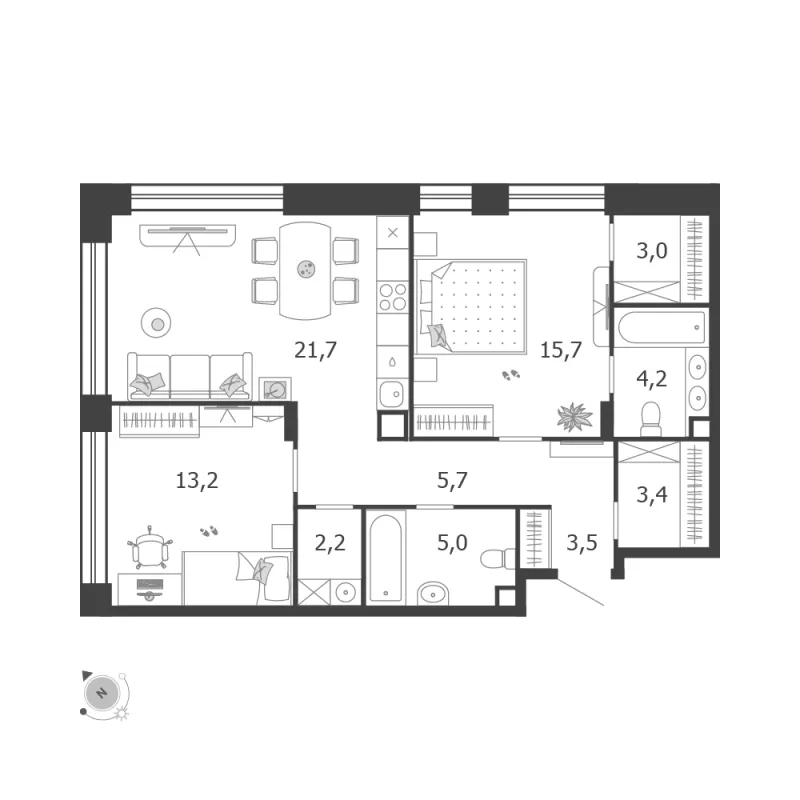 2-комн. 77.6 м²