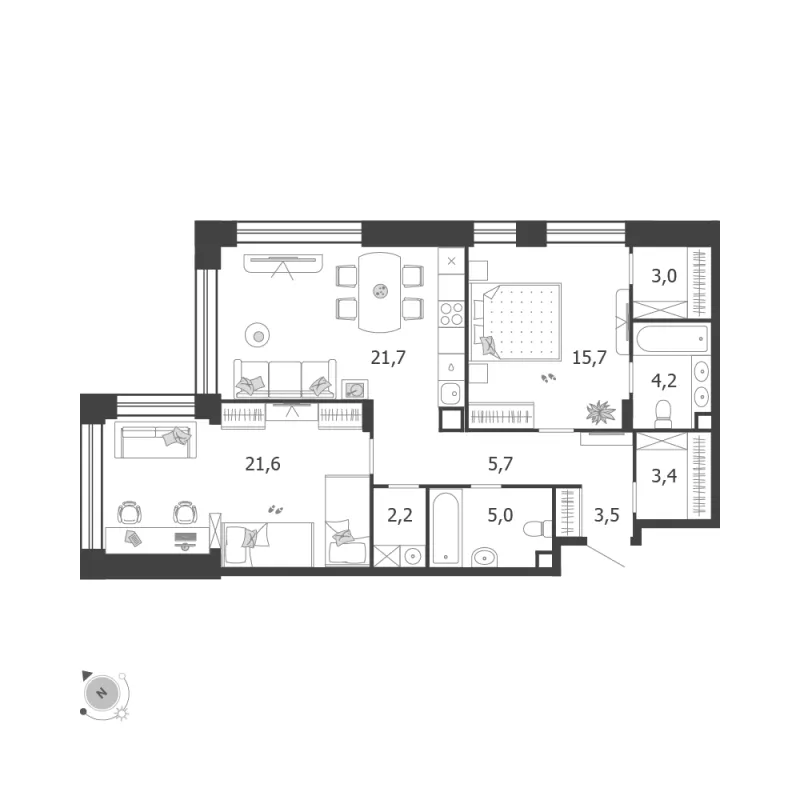2-комн. 86 м²