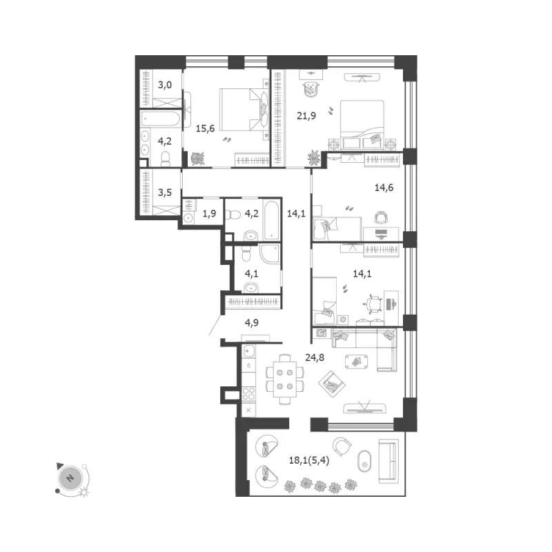 4-комн. 136.3 м²
