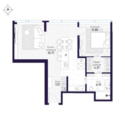 62,2 м² — планировка