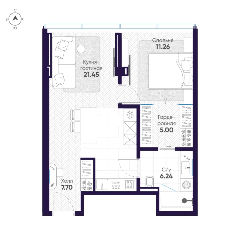 1-комн. 51.8 м²