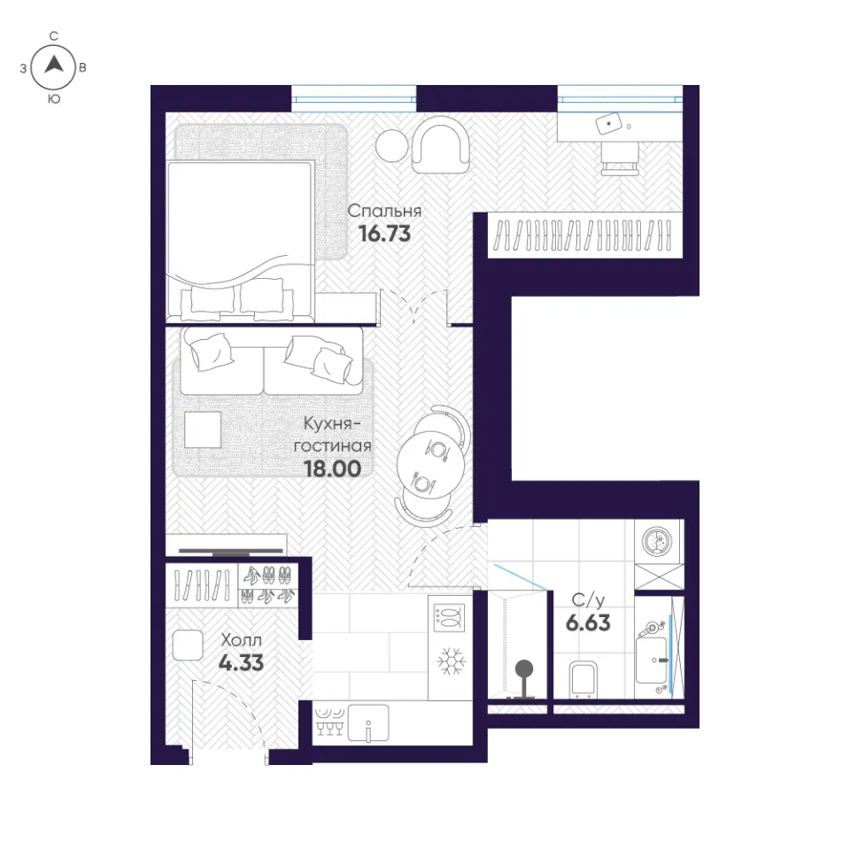1-комн. 46,6 м²