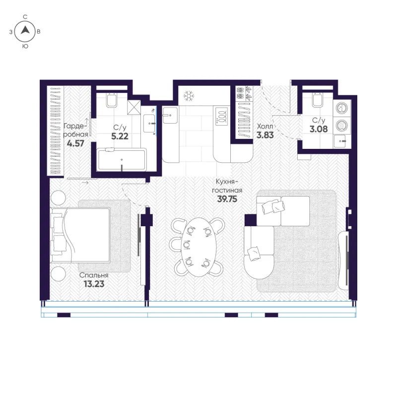 2-комн. 72.1 м²