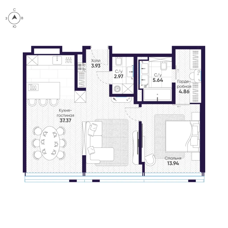 2-комн. 71.3 м²