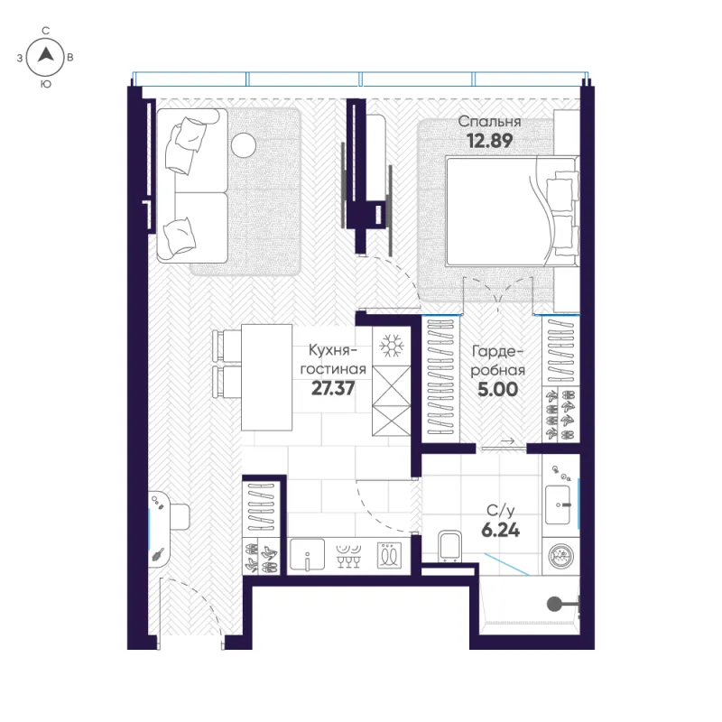 1-комн. 51.5 м²
