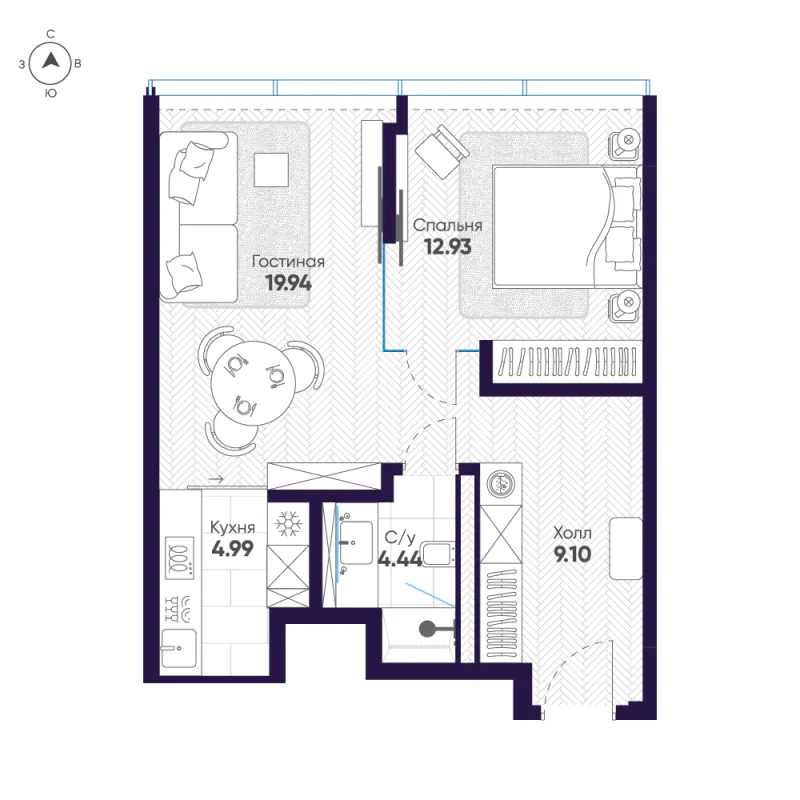 1-комн. 51.4 м²