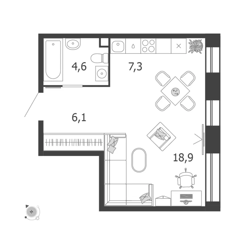 1-комн. 36.9 м²