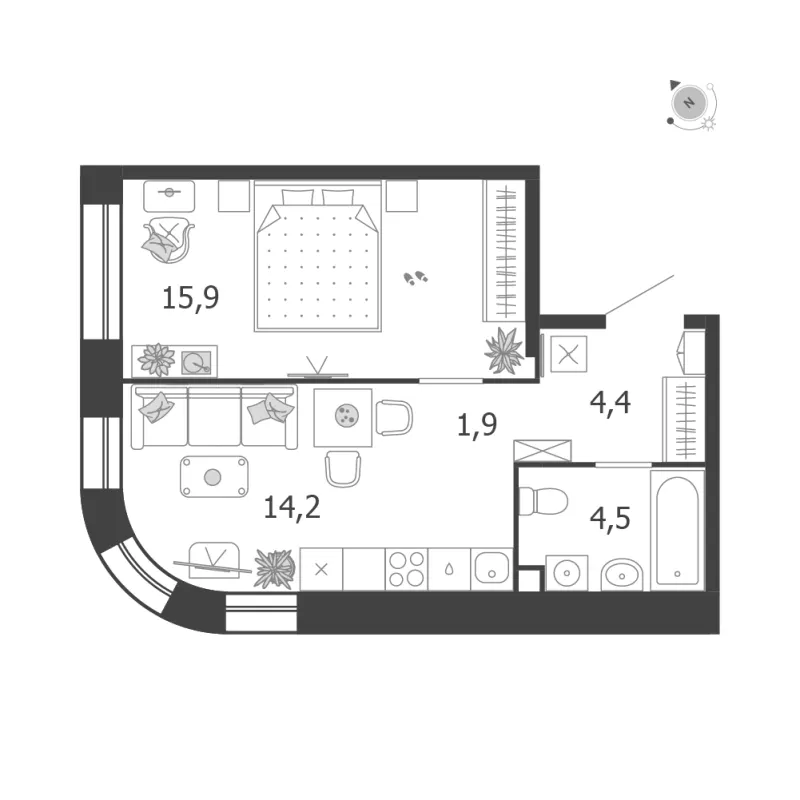 1-комн. 40.9 м²