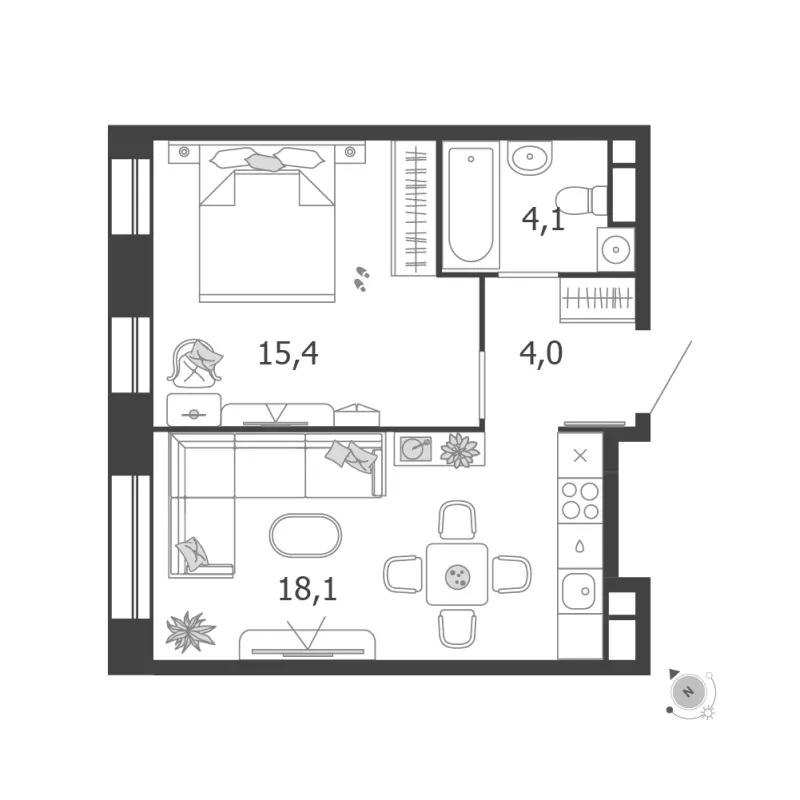 1-комн. 41.6 м²