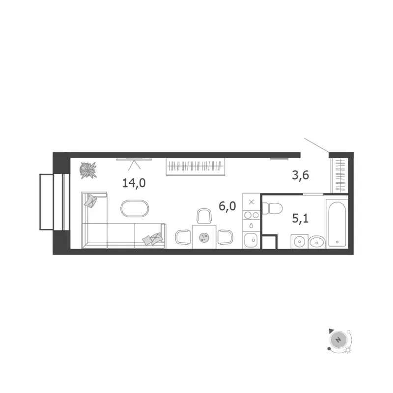 1-комн. 28.7 м²