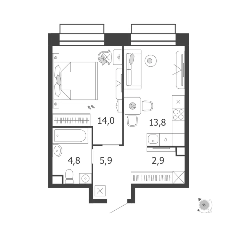 1-комн. 41.4 м²