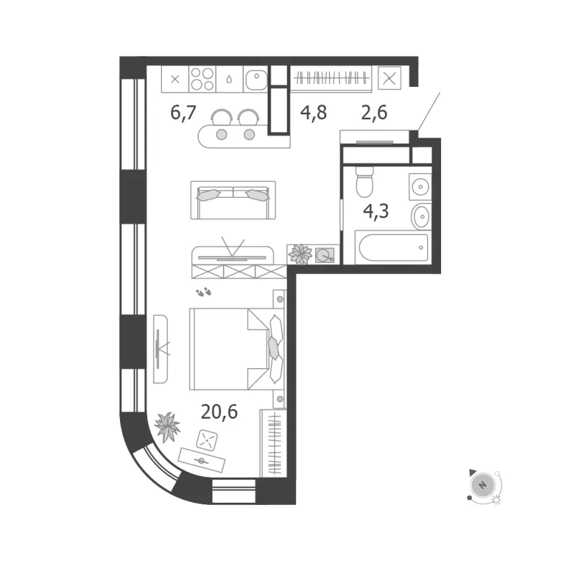 1-комн. 39 м²