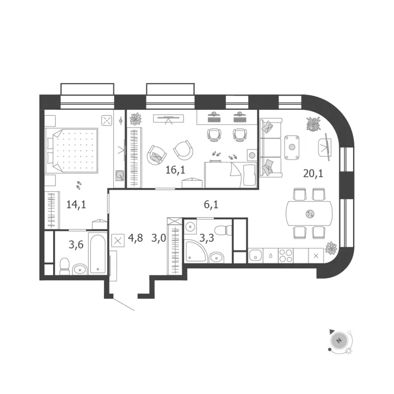 2-комн. 71.1 м²