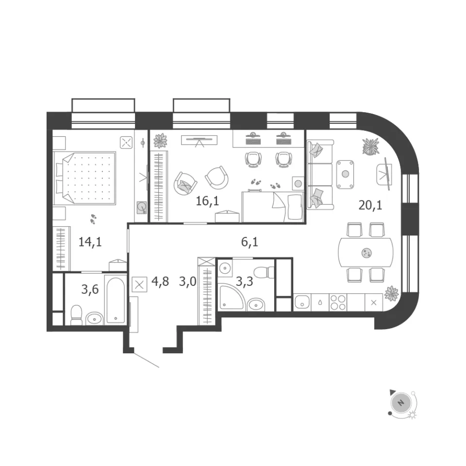 2-комн. 71,1 м²