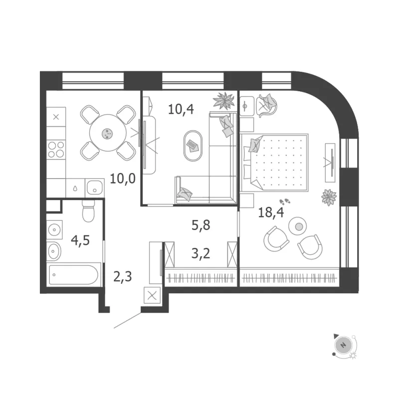 2-комн. 54.6 м²