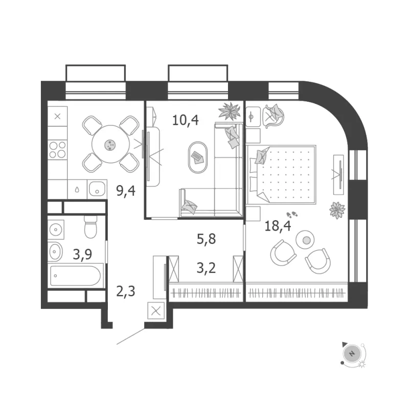 2-комн. 53.4 м²