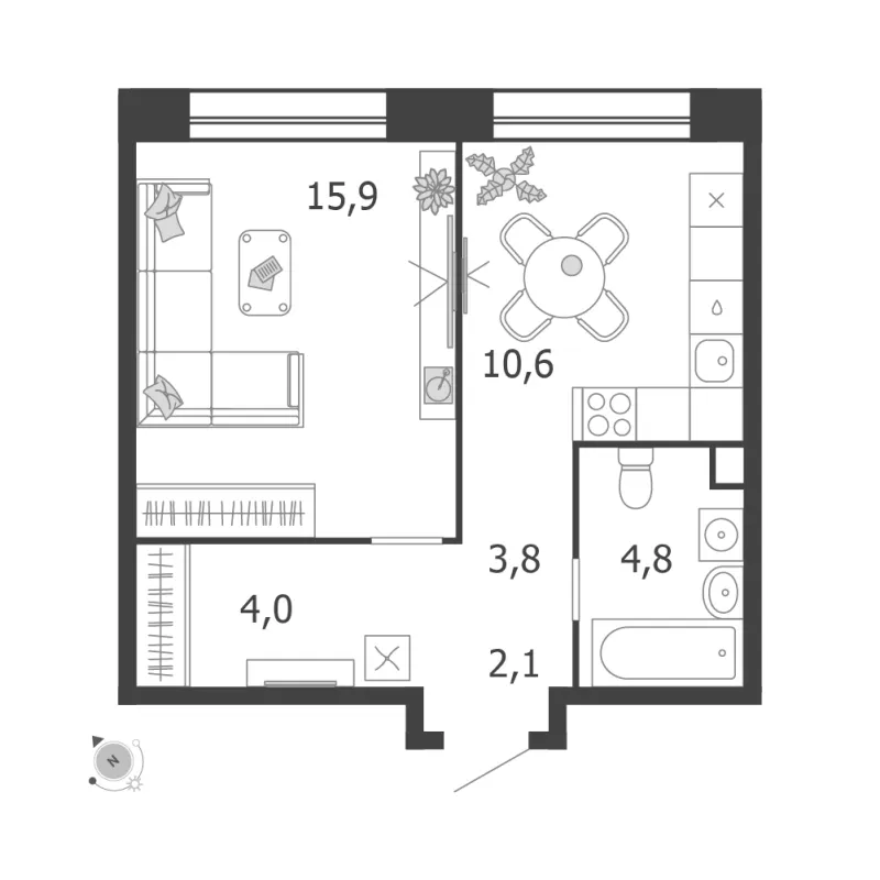 1-комн. 41.2 м²
