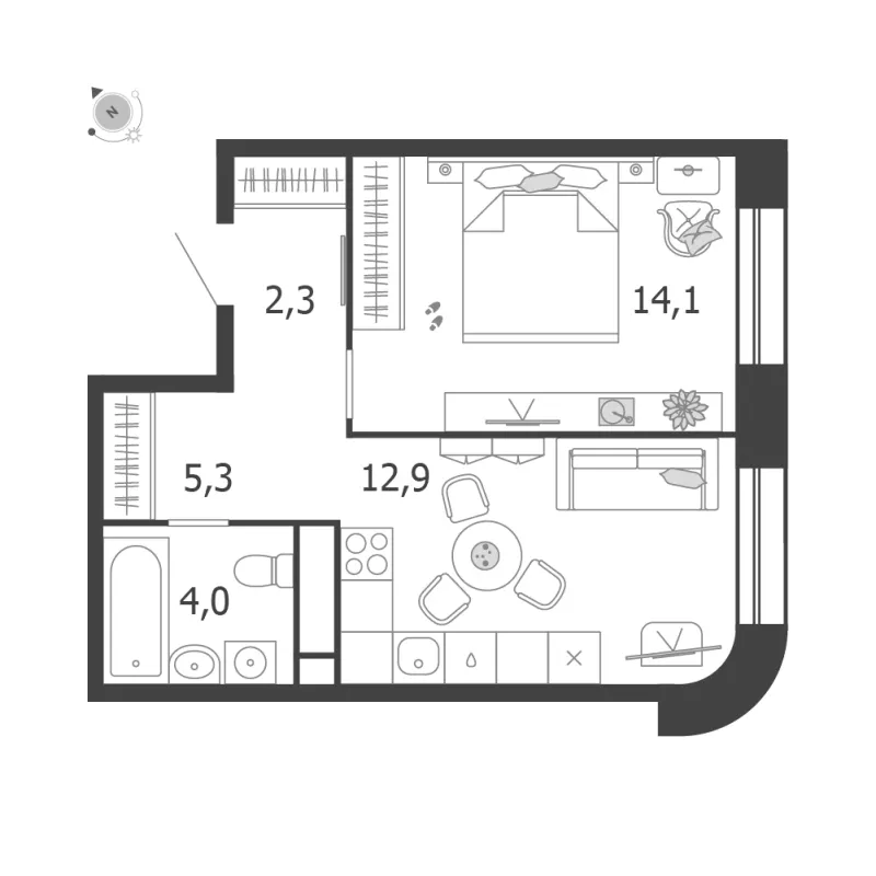 1-комн. 38.6 м²