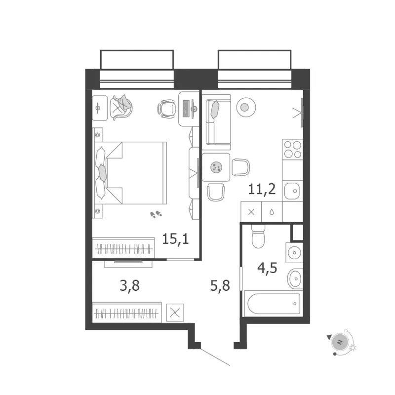 1-комн. 40.4 м²