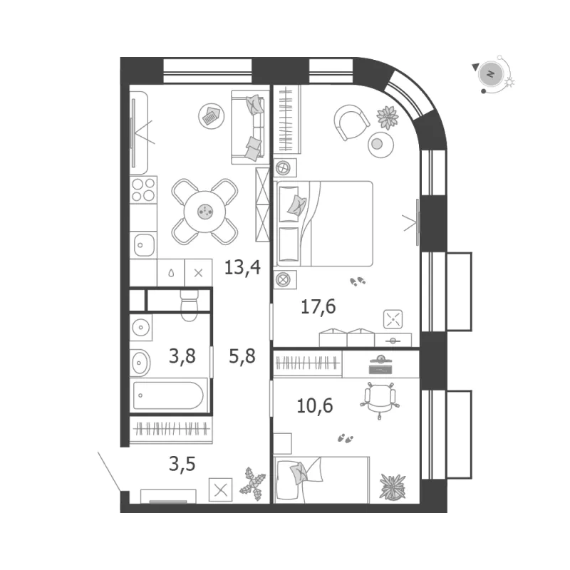 2-комн. 54.7 м²