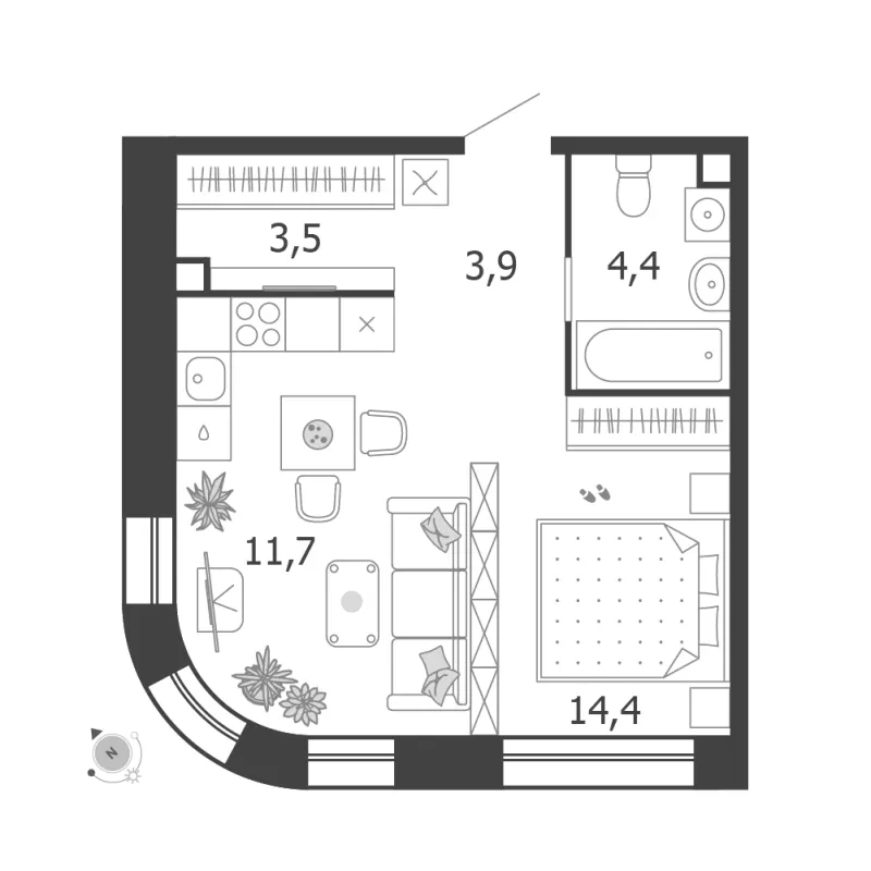 1-комн. 37.9 м²