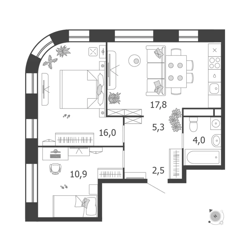 2-комн. 56.5 м²