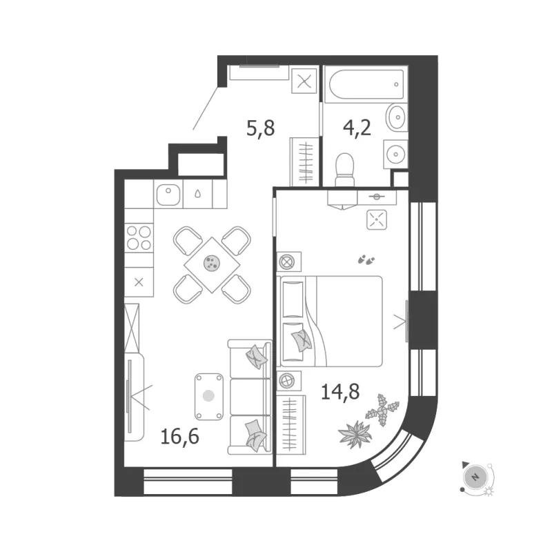 1-комн. 41.4 м²