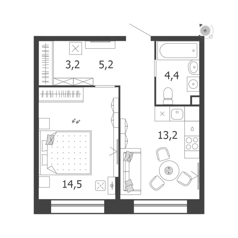 1-комн. 40.5 м²