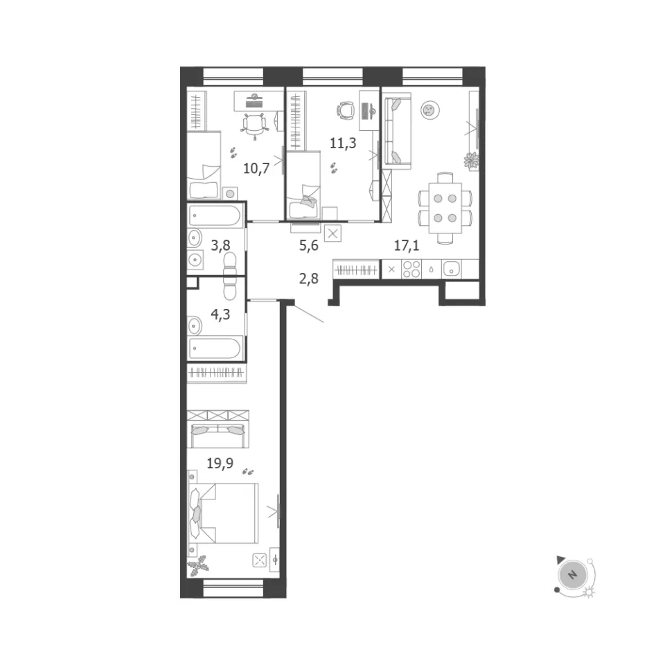 3-комн. 75,5 м²