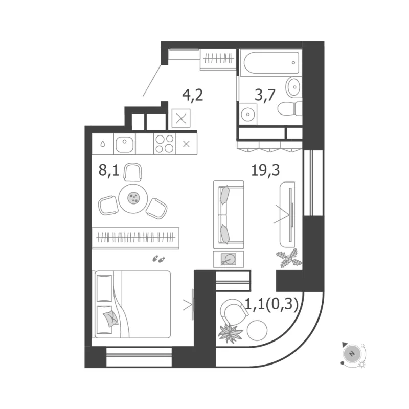 1-комн. 36.4 м²