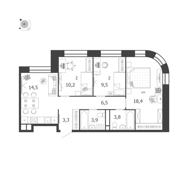 3-комн. 70.1 м²