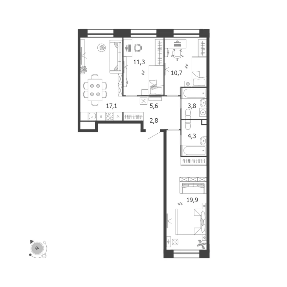 3-комн. 75,5 м²