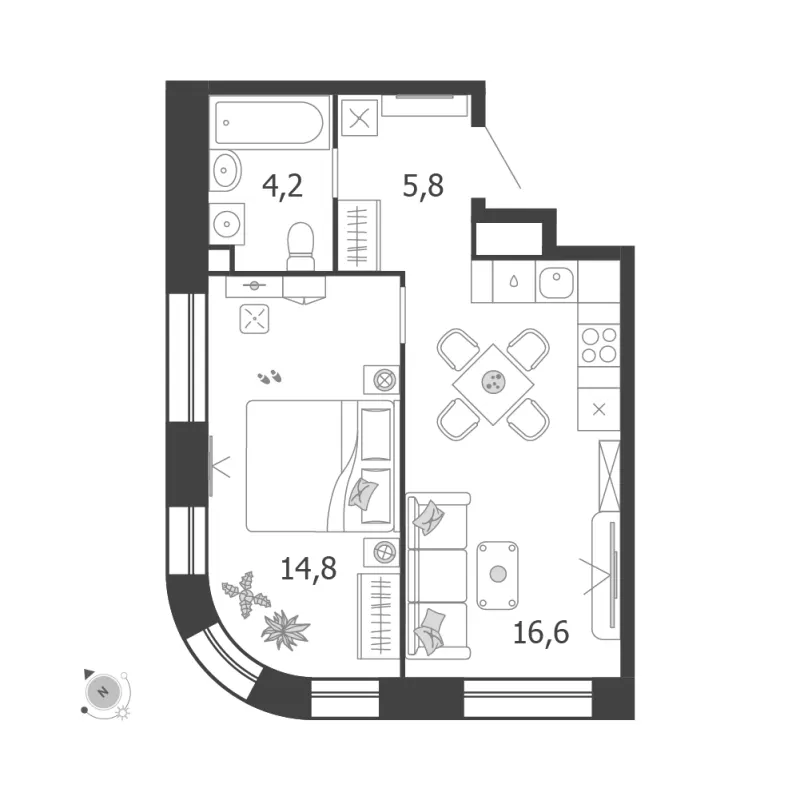 1-комн. 41.4 м²