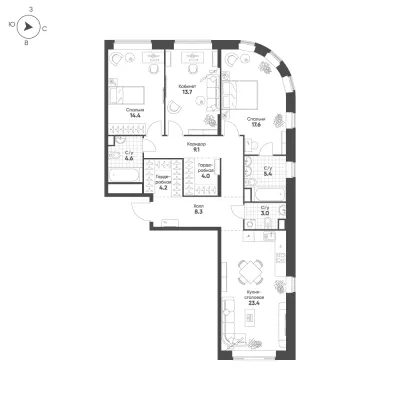107,7 м² — планировка