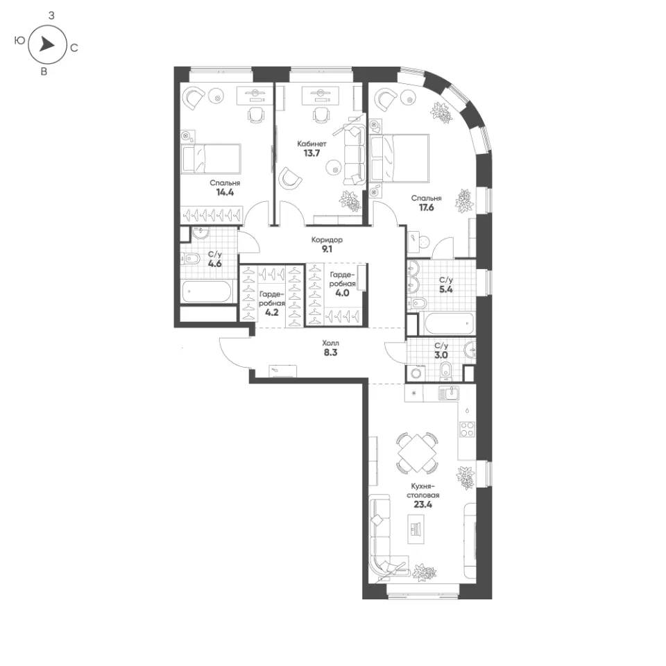 3-комн. 107,7 м²