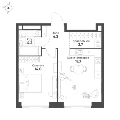 43,5 м² — планировка