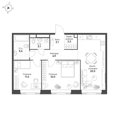 69,3 м² — планировка