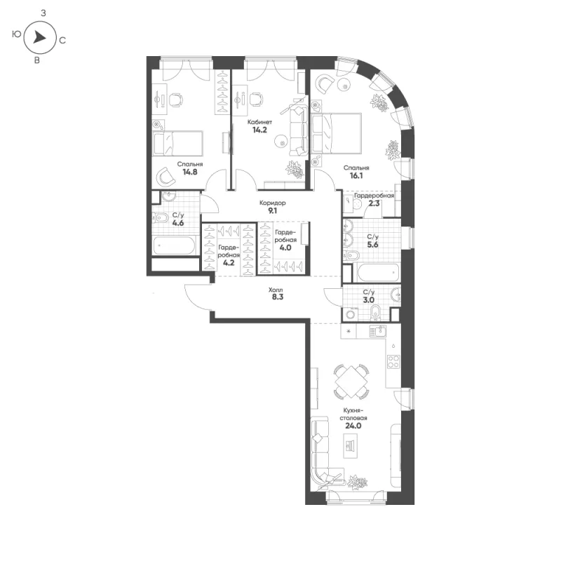 3-комн. 110.2 м²