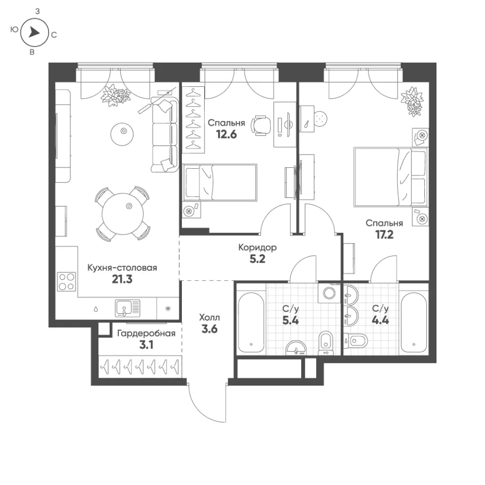2-комн. 72,8 м²