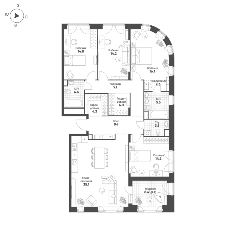 4-комн. 141.1 м²
