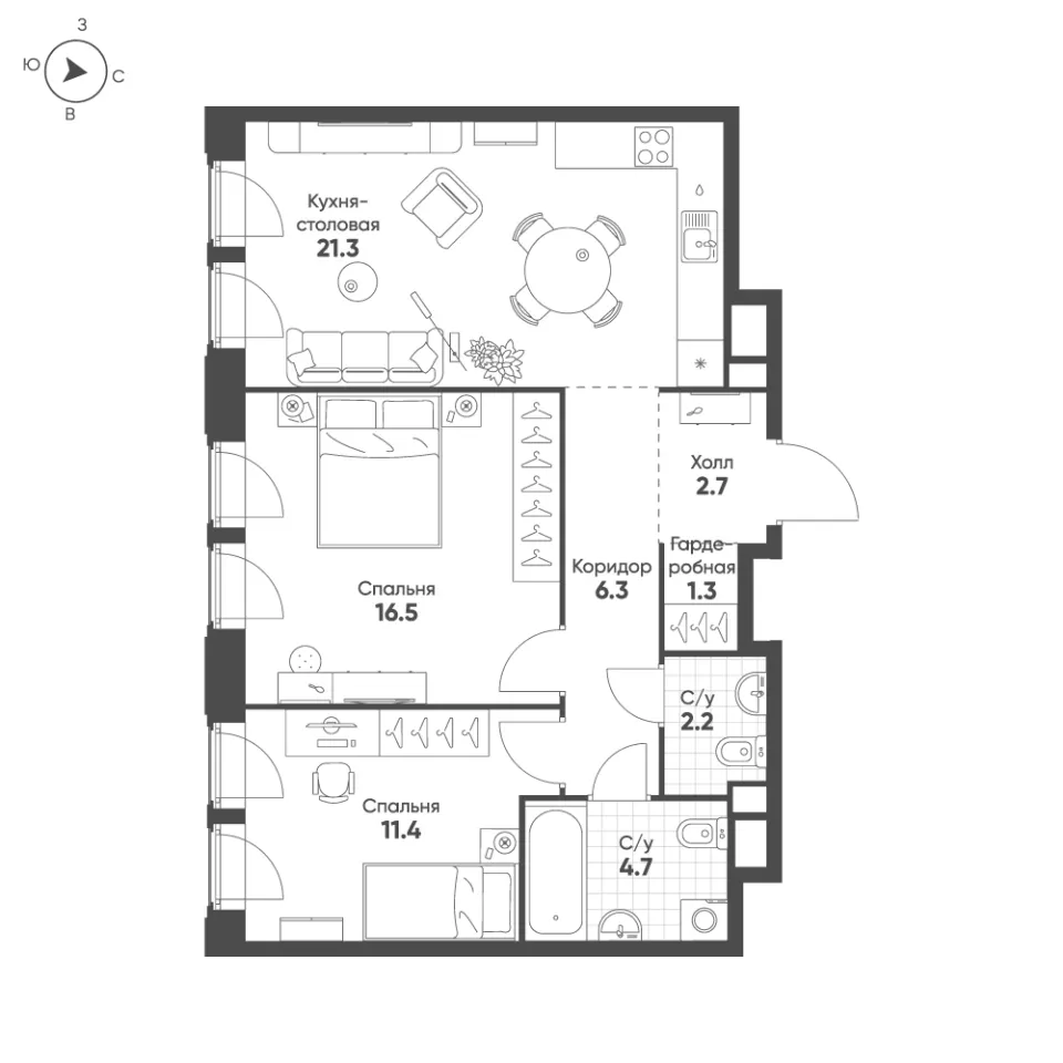 2-комн. 66,4 м²