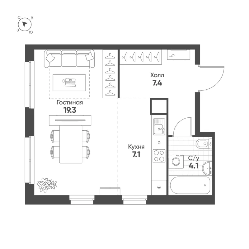 1-комн. 37.9 м²
