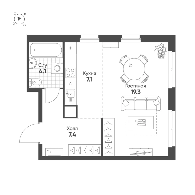1-комн. 37.9 м²