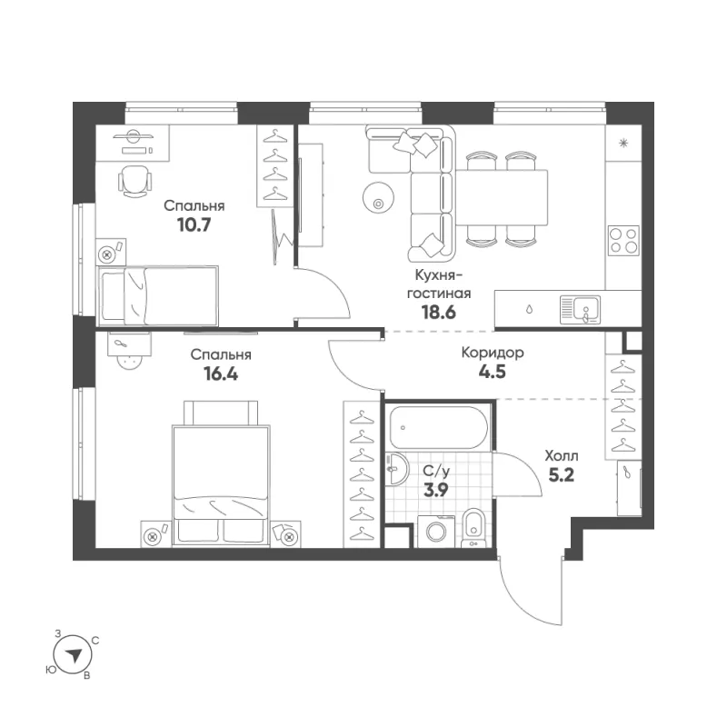 2-комн. 59.3 м²
