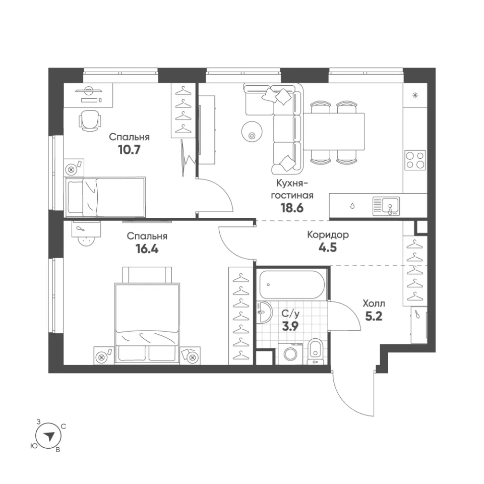 2-комн. 59,3 м²