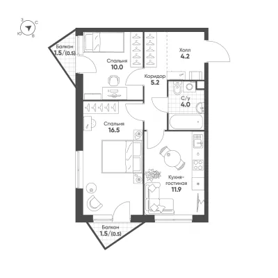 52,8 м² — планировка