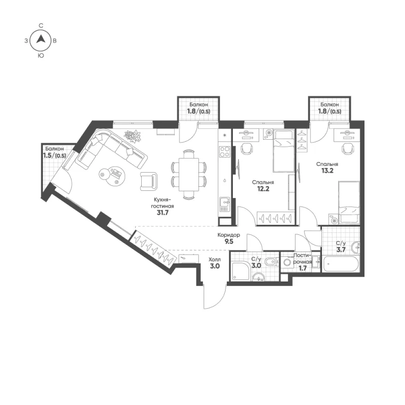 3-комн. 79.5 м²