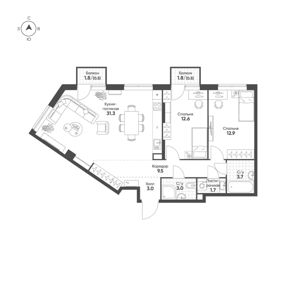 3-комн. 78,7 м²