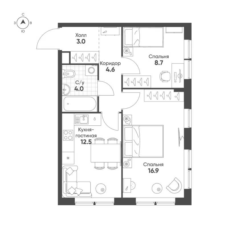 2-комн. 49.7 м²