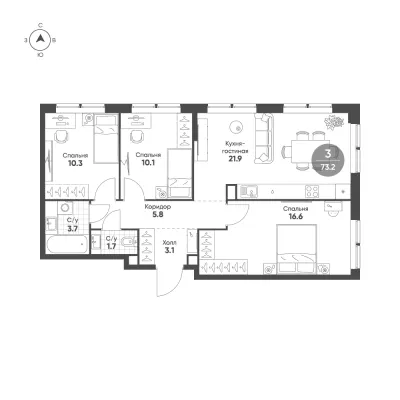 73,2 м² — планировка